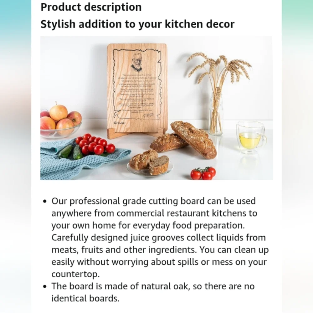 Groute George Bernard Shaw Quotes Engraved Oak Cutting Board 9x13 in NWT